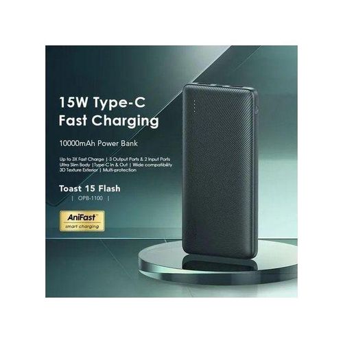 Oraimo Toast 15 Flash OPB-1100D 10,000mAh Power Bank with 15W fast charging, AniFast™ technology and Built-in Charging Cables