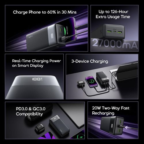 Oraimo PowerNova QF1 Power Bank 27000mAh 22.5W Fast Charging Smart Digital Display