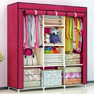 OFFER!! 3 Columns Metallic Wardrobe Large Capacity Wardrobe Assemble Closets Portable Home Storage Portable Wardrobe Clothing storage