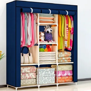 OFFER!! 3 Columns Metallic Wardrobe Large Capacity Wardrobe Assemble Closets Portable Home Storage Portable Wardrobe Clothing storage