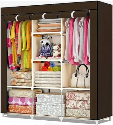 OFFER!! 3 Columns Metallic Wardrobe Large Capacity Wardrobe Assemble Closets Portable Home Storage Portable Wardrobe Clothing storage