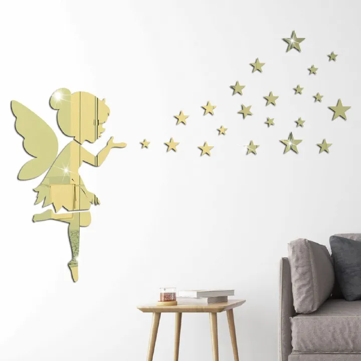 Acrylic stars stereoscopic crystal mirror home decor stickers bedroom living room background home decoration self-adhesive wall stickers