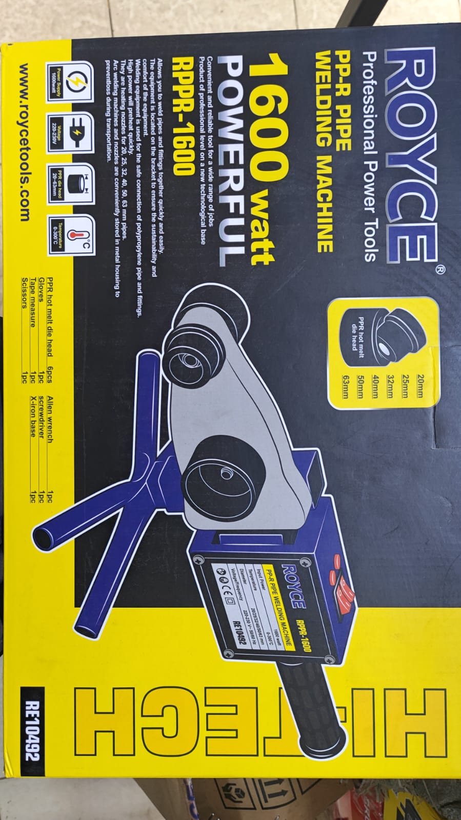 Royce PPR Pipe Welding Machine 1600W Suitable For Home,repair Shop & Construction Site
royce 1600watts ppr
heavy duty
double switch
with pipe cutter
tape measure
and gloves