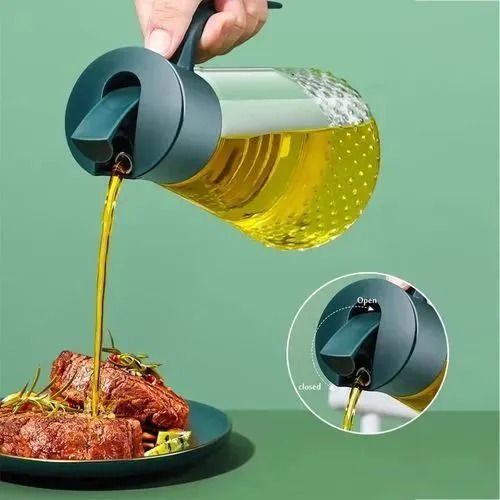 Glass Oil Dispenser Bottle – Non-Drip Auto flip Cooking Jar with Scale & Non-Slip Handle for Kitchen Use