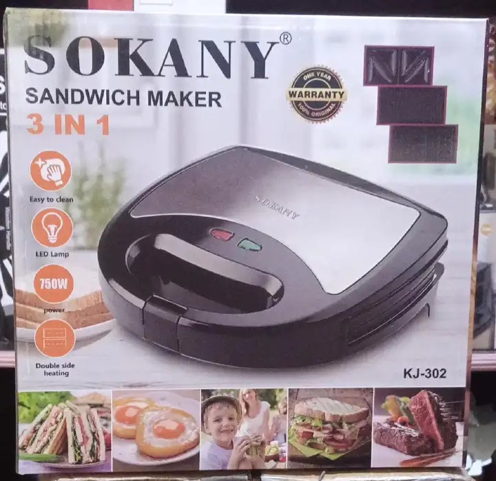 SOKANY 3-in-1 Sandwich Maker - 750W Multi-Function Waffle, Donut & Sandwich Toaster with Non-Stick Plates, Cool Touch Handle, Indicator Lights for Quick Breakfast Snacks Family Meals