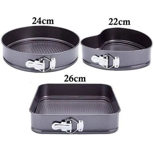 3 shapes Baking Tins set with removable bottom made of non stick material springform cake baking tins/molds square round heart baking trays/tins black normal