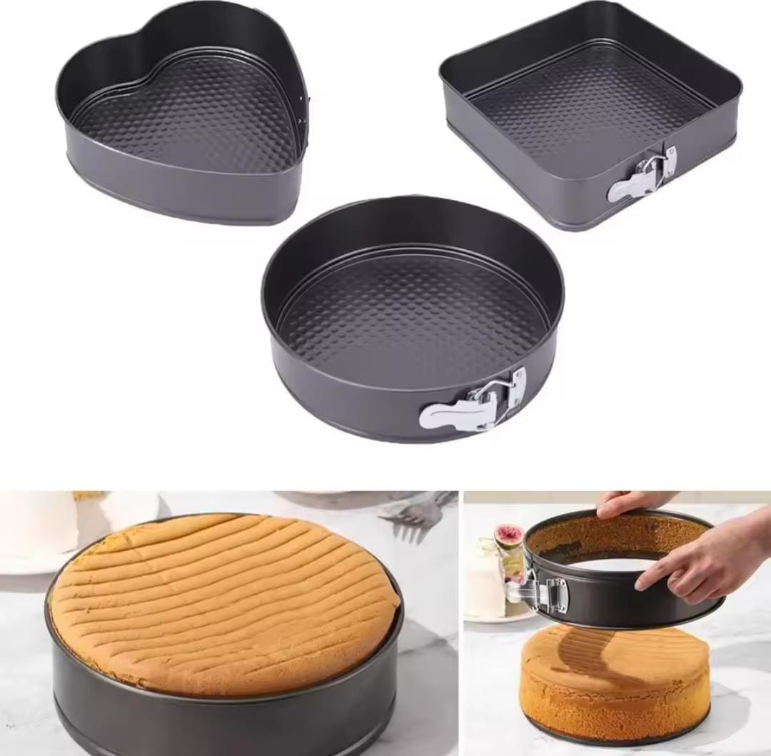 3 shapes Baking Tins set with removable bottom made of non stick material springform cake baking tins/molds square round heart baking trays/tins black normal