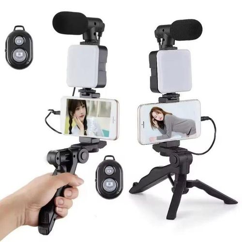 Vlog Kit With Light And Microphone And Tripod,Mimi Portable Tripod Video Making Kit For YouTube And TikTok For Smartphones