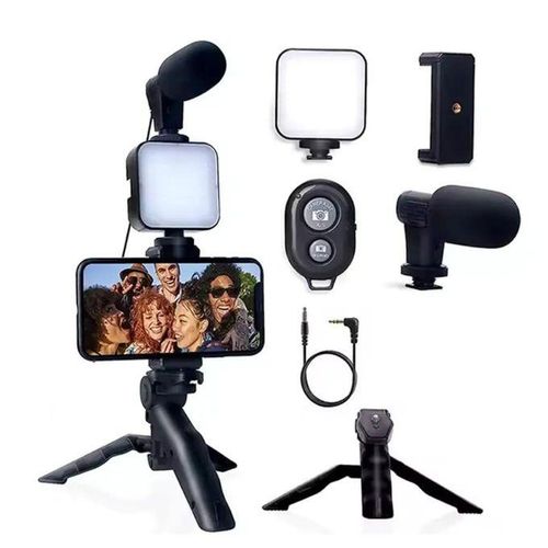 Vlog Kit With Light And Microphone And Tripod,Mimi Portable Tripod Video Making Kit For YouTube And TikTok For Smartphones