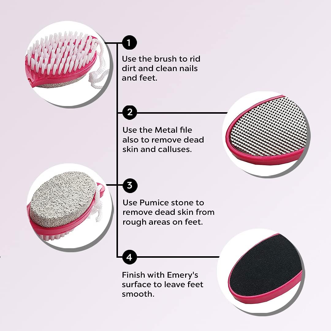 4 in 1 The Pedi Care Stick 4 Sided Pedicure Paddle Metal File and Emery Board Tool with Pumice Stone for Feet