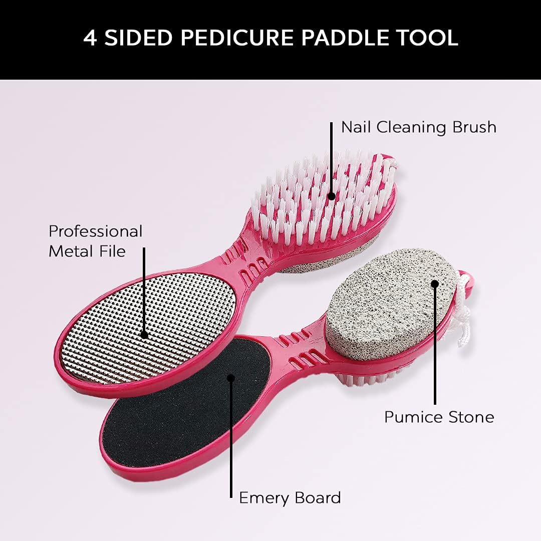 4 in 1 The Pedi Care Stick 4 Sided Pedicure Paddle Metal File and Emery Board Tool with Pumice Stone for Feet