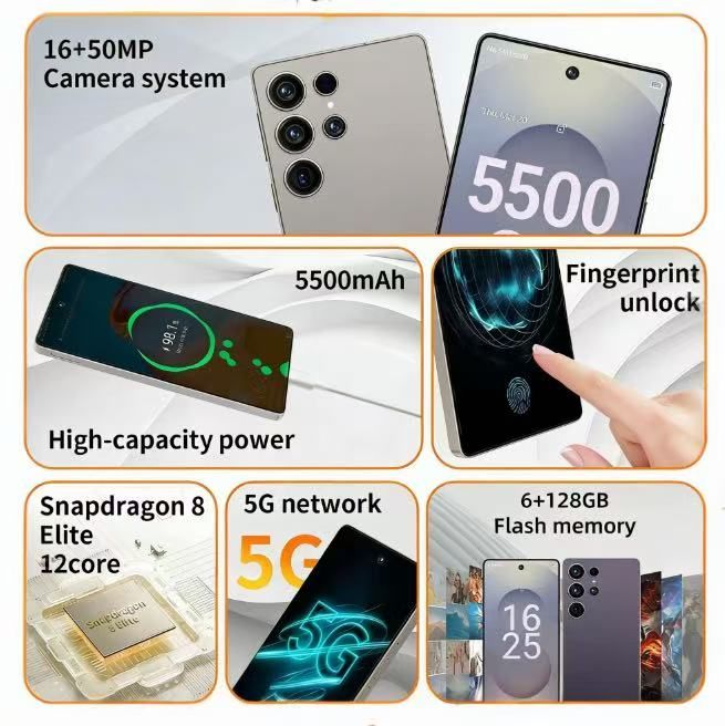 KBMX S26 Ultra,6.9", 128GB+6GB RAM(+256GB Extended)(Dual Sim),5200mAh-Titanium Gold