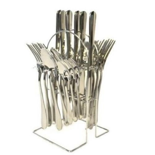 24 Pcs Plain Stainless Steel Cutlery Set With Free Holder