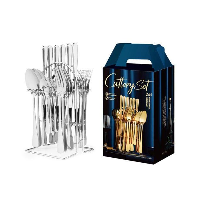 24 Pcs Plain Stainless Steel Cutlery Set With Free Holder