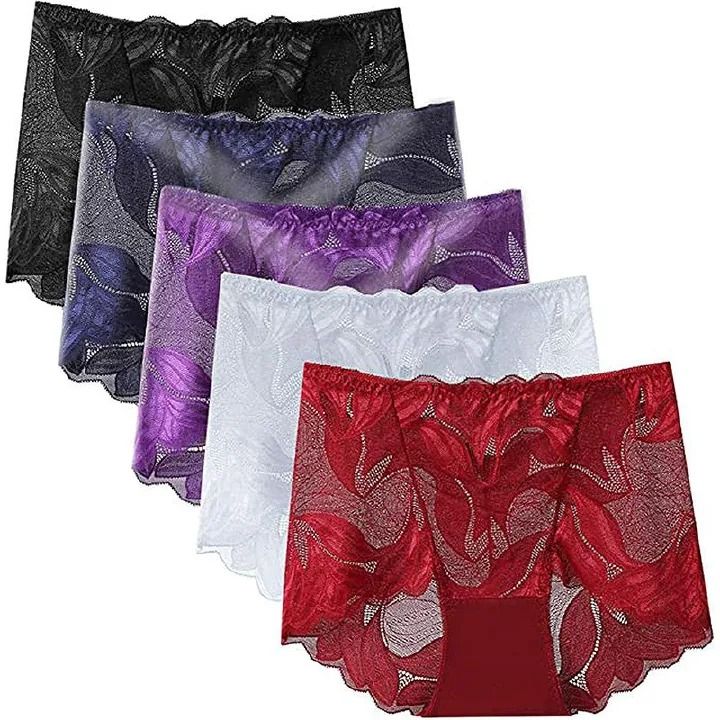 Women Laced Panties – Soft Cotton Polyester Blend, Comfortable Breathable Underwear Set for Everyday Wear. Stylish lace design for a feminine touch. Great value pack!