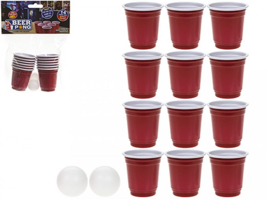 Adult Beer Pong Drinking Game Set -| 12 Red Plastic Cups & 2 Ping Pong Balls - Classic Party Game for Home & Events