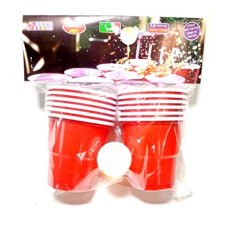 Adult Beer Pong Drinking Game Set -| 12 Red Plastic Cups & 2 Ping Pong Balls - Classic Party Game for Home & Events