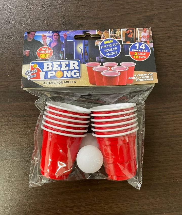 Adult Beer Pong Drinking Game Set -| 12 Red Plastic Cups & 2 Ping Pong Balls - Classic Party Game for Home & Events