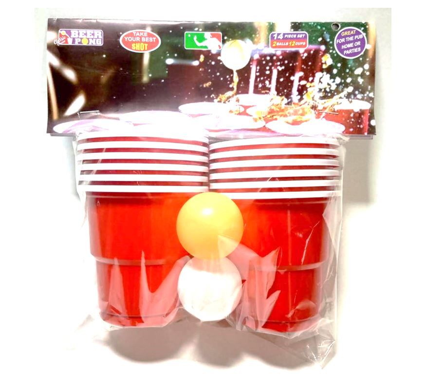 Adult Beer Pong Drinking Game Set -| 12 Red Plastic Cups & 2 Ping Pong Balls - Classic Party Game for Home & Events
