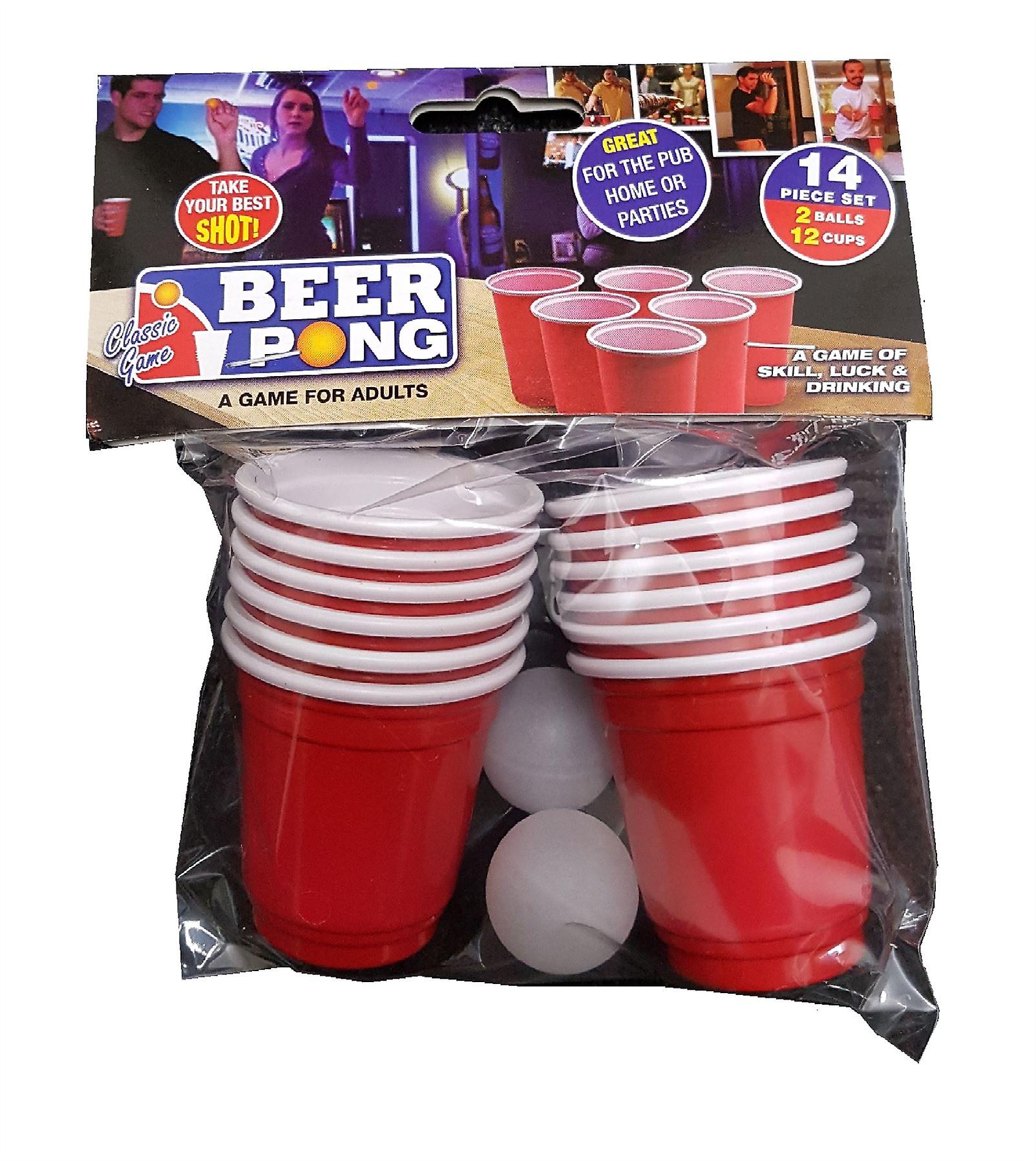 Adult Beer Pong Drinking Game Set -| 12 Red Plastic Cups & 2 Ping Pong Balls - Classic Party Game for Home & Events