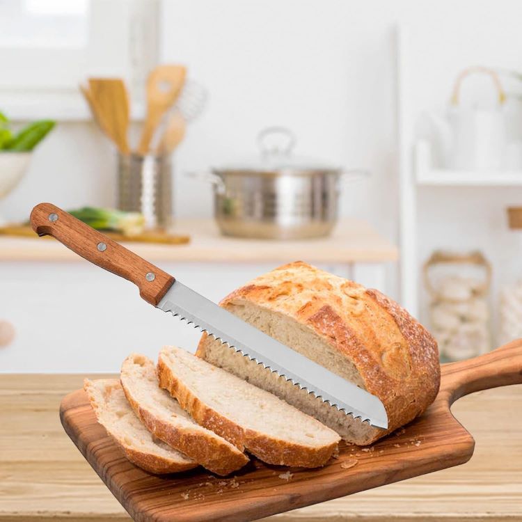 Stainless Steel Serrated Bread Knife with Wooden Handle | Professional Bread, Cake & Toast Slicing Knife