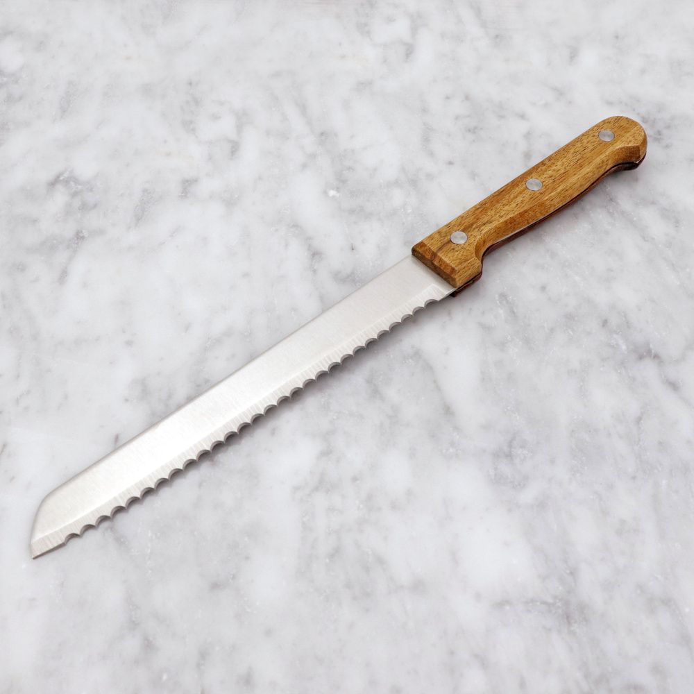 Stainless Steel Serrated Bread Knife with Wooden Handle | Professional Bread, Cake & Toast Slicing Knife