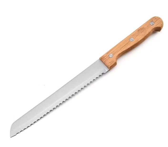 Stainless Steel Serrated Bread Knife with Wooden Handle | Professional Bread, Cake & Toast Slicing Knife