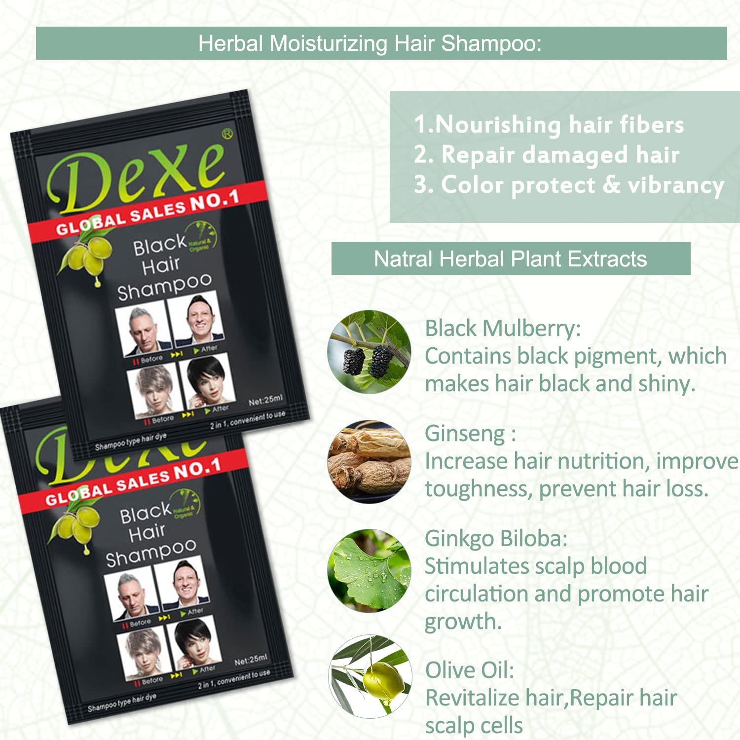 Black Hair Shampoo Instant Hair Dye – 10 Sachets | Permanent Black Hair Color for Men & Women