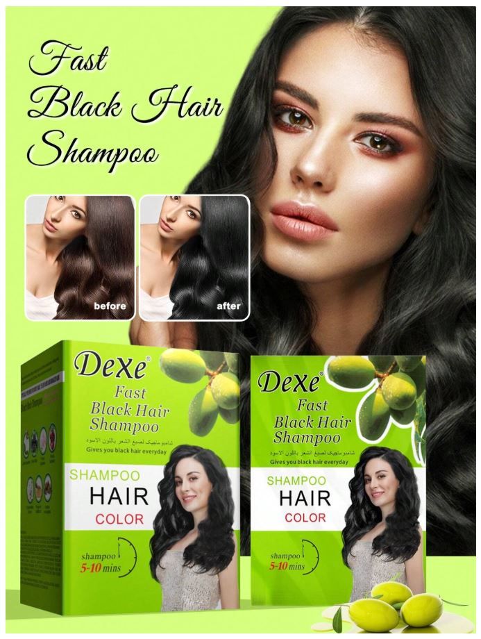 Black Hair Shampoo Instant Hair Dye – 10 Sachets | Permanent Black Hair Color for Men & Women