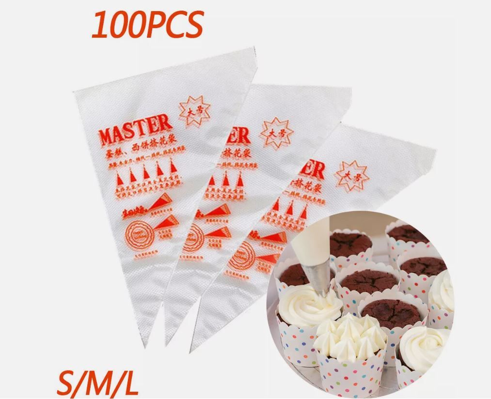 100PCS Disposable Icing Piping Bags – Heavy Duty Food Grade Pastry Bags for Cake, Cupcake & Cookie Decorating (Small/Medium/Large)