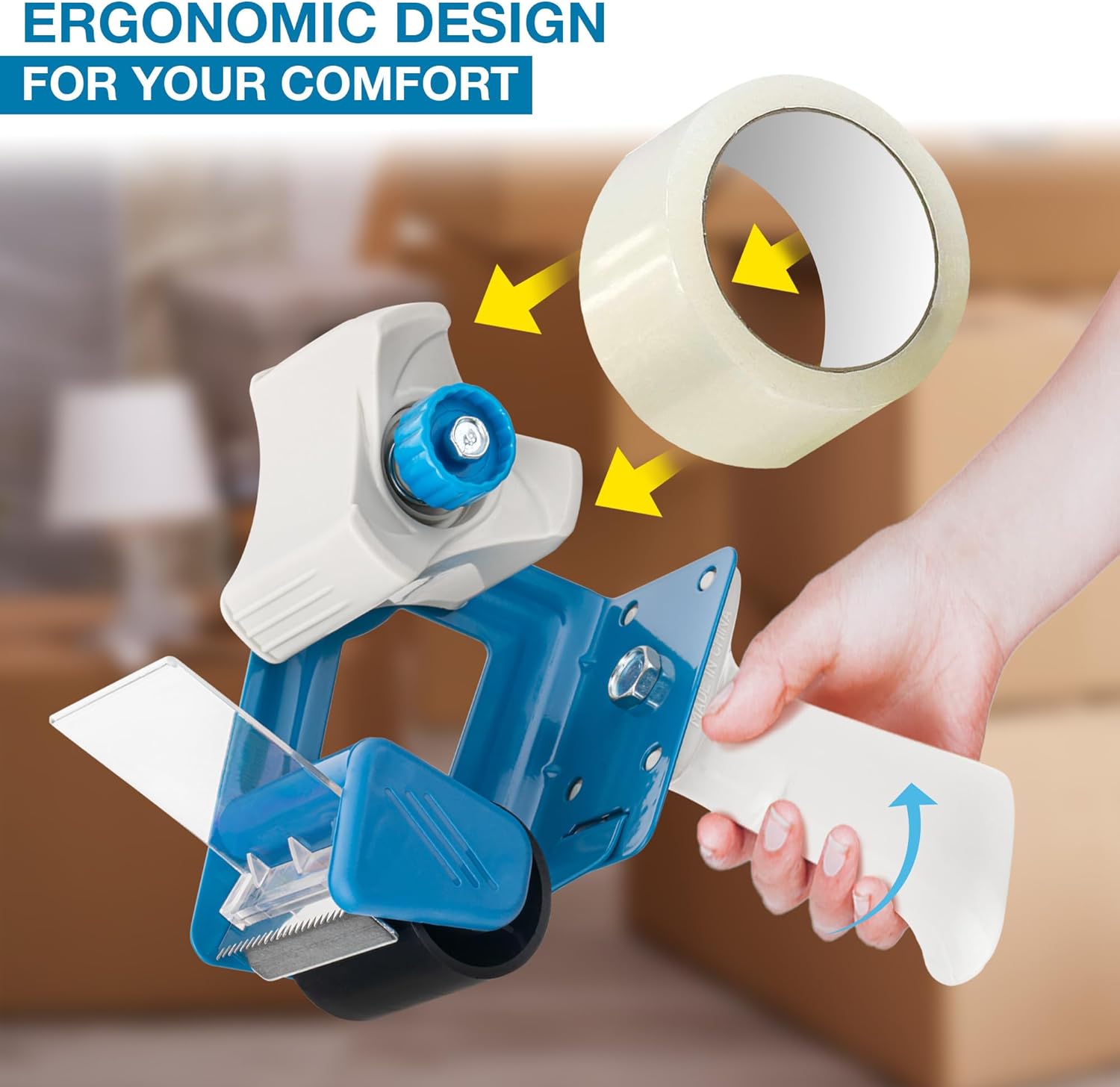 Heavy Duty Packing Tape Dispenser Gun – 2” Box Sealing Packaging Tape Cutter for Shipping, Moving & Warehouse Use
