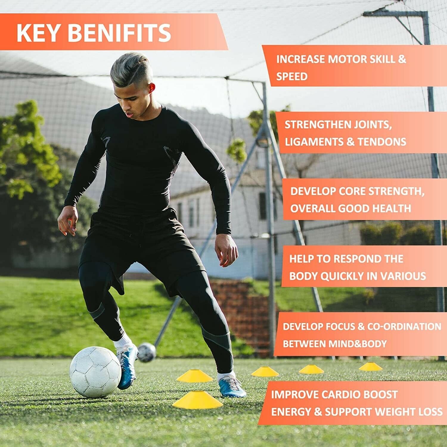 Multipurpose Sports Training Cones – Durable Agility Marker Cones for Football, Soccer, Basketball, Cricket & Fitness Drills | Stackable & High Visibility - Flat Disc – 15cm/6 inch