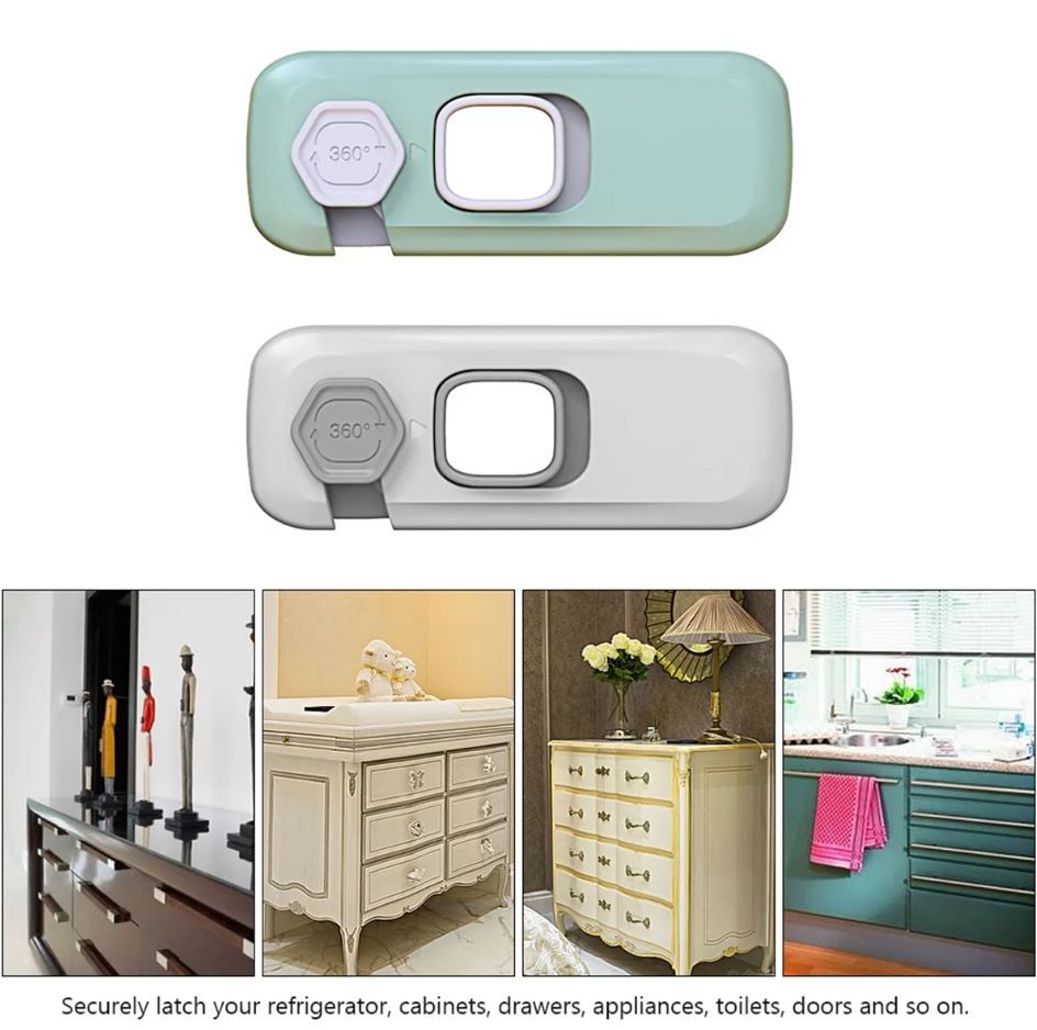 Self-Adhesive Child Proof Safety Locks for Cabinets, Drawers & Refrigerators – Baby Proofing Latches - Durable ABS No-Drill Locks for Kids & Toddlers