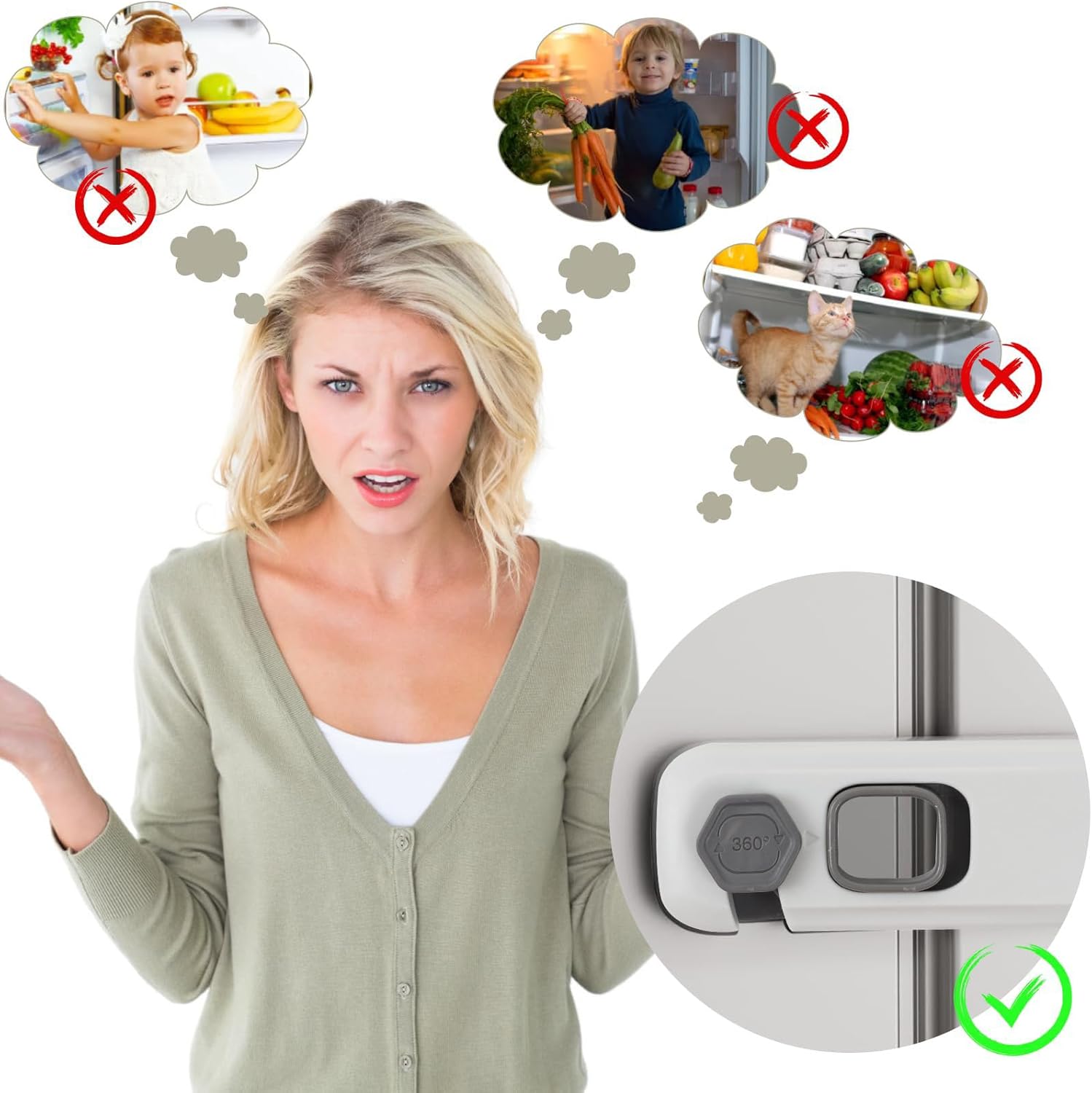 Self-Adhesive Child Proof Safety Locks for Cabinets, Drawers & Refrigerators – Baby Proofing Latches - Durable ABS No-Drill Locks for Kids & Toddlers