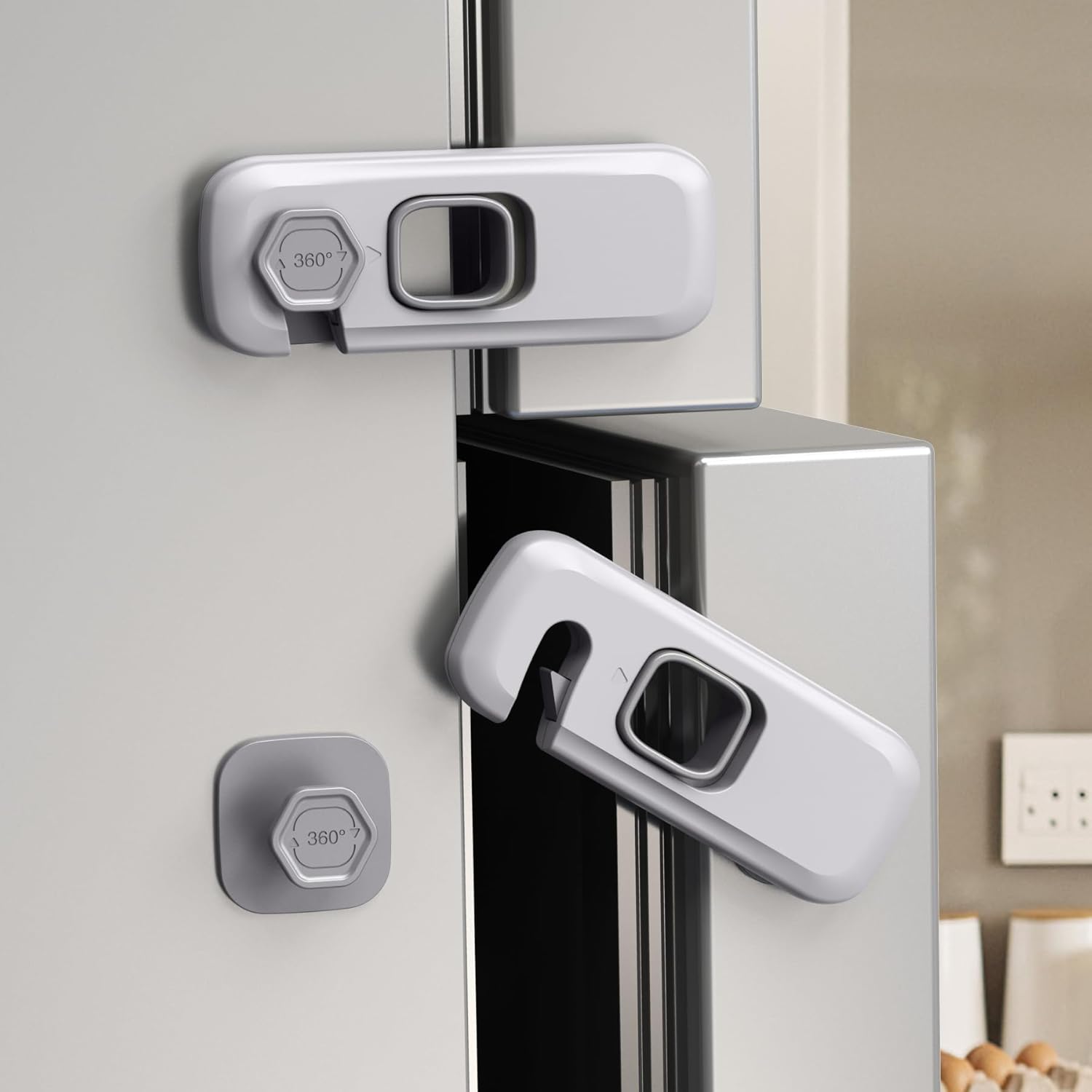 Self-Adhesive Child Proof Safety Locks for Cabinets, Drawers & Refrigerators – Baby Proofing Latches - Durable ABS No-Drill Locks for Kids & Toddlers