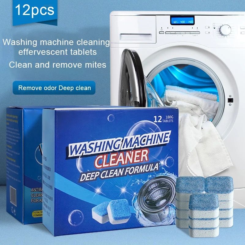 Washing Machine Deep Cleaner Tablets – 12 Pack Drum Cleaning Tablets for Front Load & Top Load Washers | Odor Remover & Limescale Remover