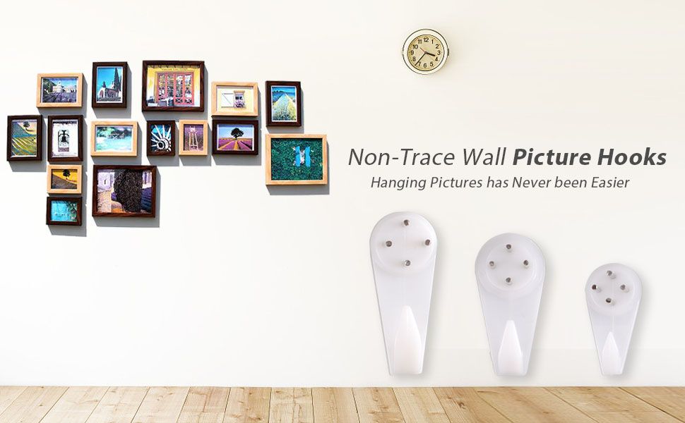 Heavy Duty Concrete Wall Hooks – No Drill Picture Hanging Hooks with Steel Nails | Plastic Wall Hangers for Frames, Mirrors & Clocks (Pack of 10)