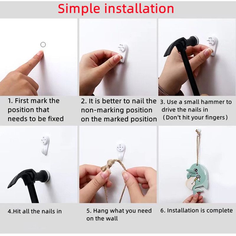 Heavy Duty Concrete Wall Hooks – No Drill Picture Hanging Hooks with Steel Nails | Plastic Wall Hangers for Frames, Mirrors & Clocks (Pack of 10)