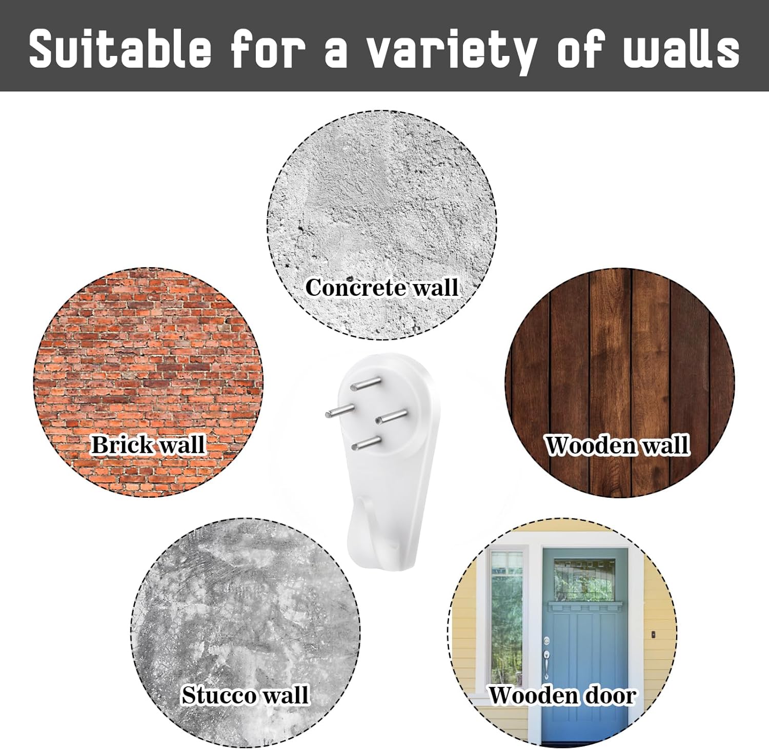 Heavy Duty Concrete Wall Hooks – No Drill Picture Hanging Hooks with Steel Nails | Plastic Wall Hangers for Frames, Mirrors & Clocks (Pack of 10)