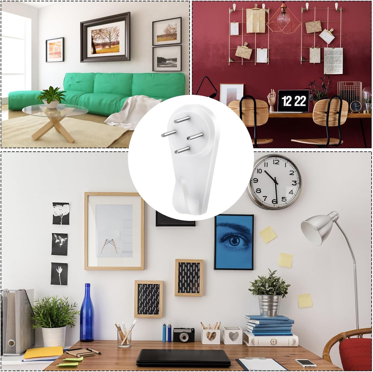 Heavy Duty Concrete Wall Hooks – No Drill Picture Hanging Hooks with Steel Nails | Plastic Wall Hangers for Frames, Mirrors & Clocks (Pack of 10)