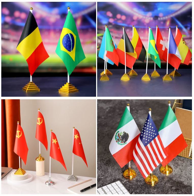 Mini National Desk Flags with Stand – Handheld World Country Flag Table Display for Office, School & Patriotic Events