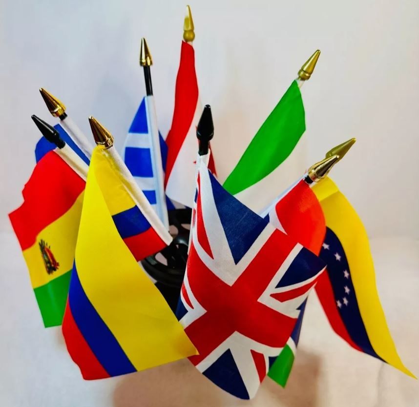 Mini National Desk Flags with Stand – Handheld World Country Flag Table Display for Office, School & Patriotic Events