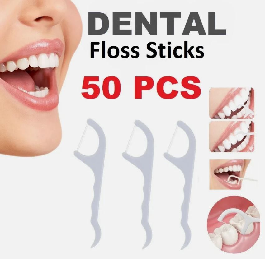 Dental Floss Picks Toothpicks – 2-in-1 Disposable Teeth Cleaning Floss Sticks for Oral Hygiene (50 PCS Pack)