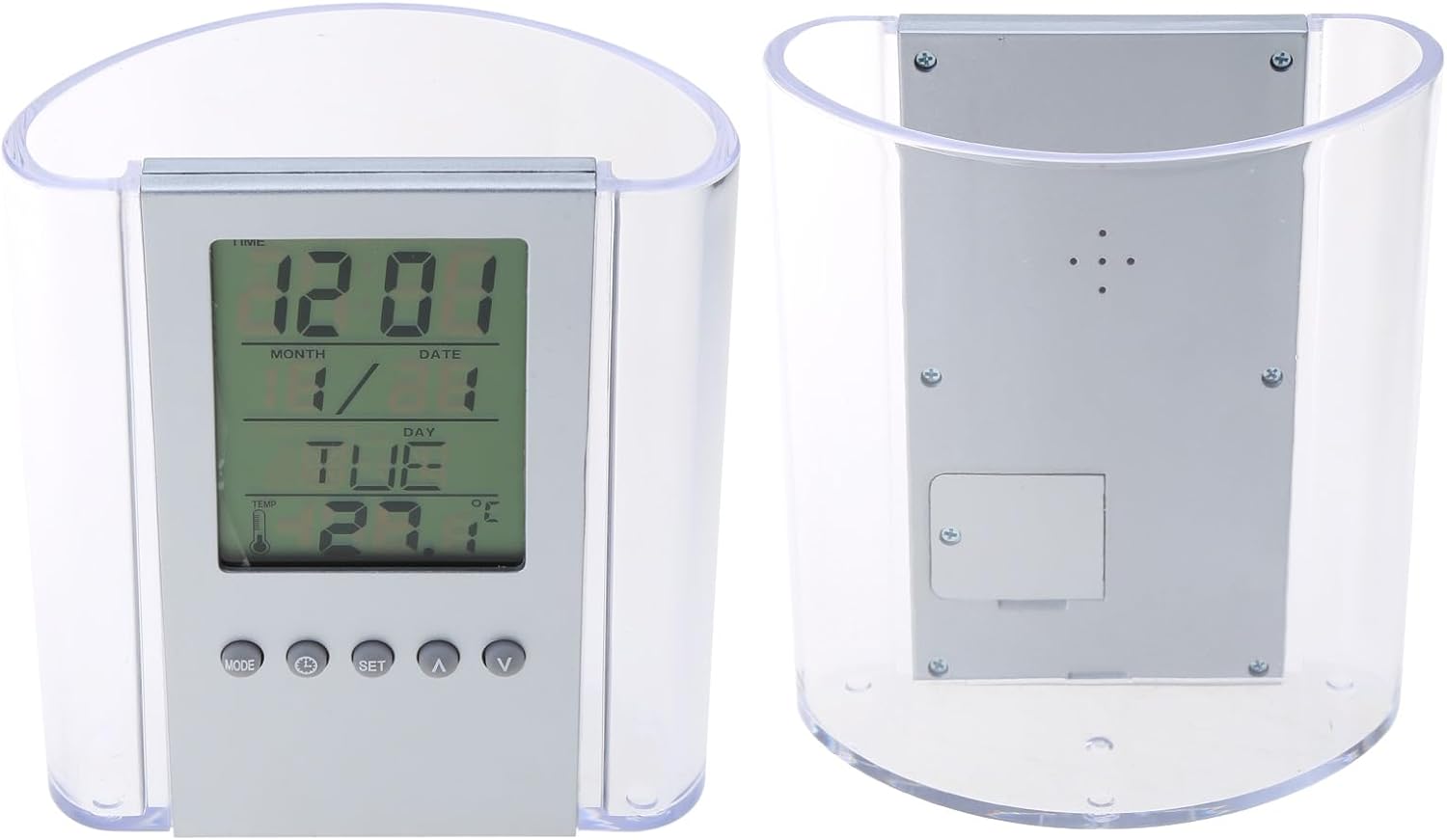 Multifunction LCD Digital Alarm Clock with Pen Holder Organizer, Calendar, Thermometer & Desk Storage – Office & Home Stationery Holder
