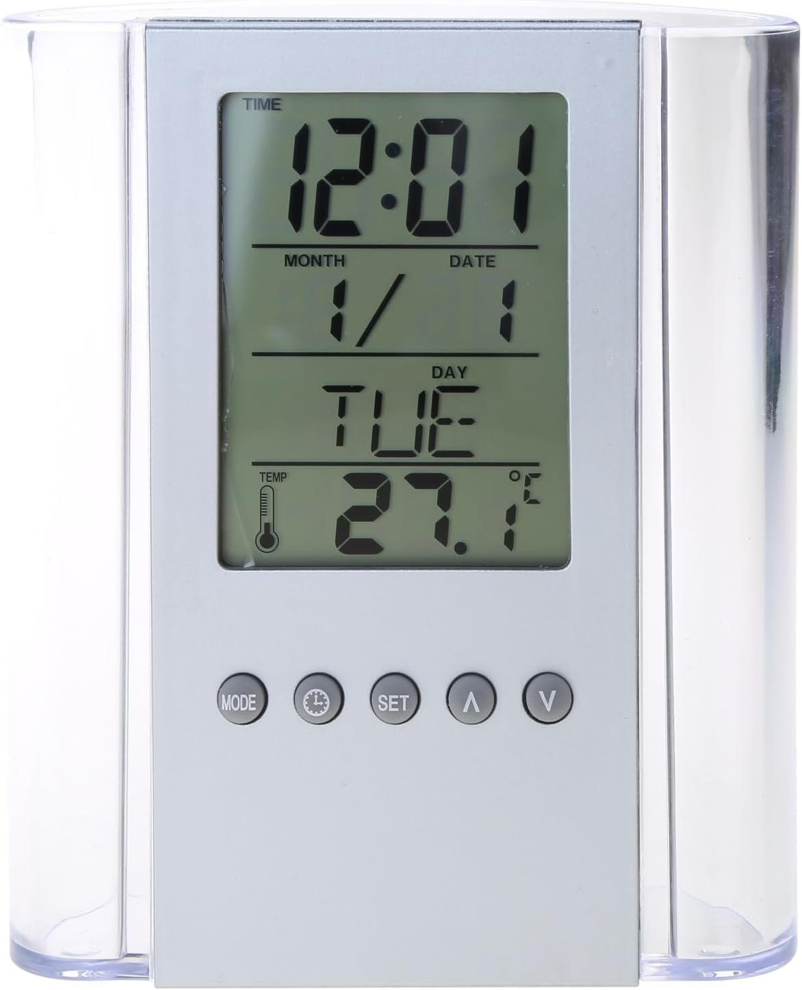 Multifunction LCD Digital Alarm Clock with Pen Holder Organizer, Calendar, Thermometer & Desk Storage – Office & Home Stationery Holder