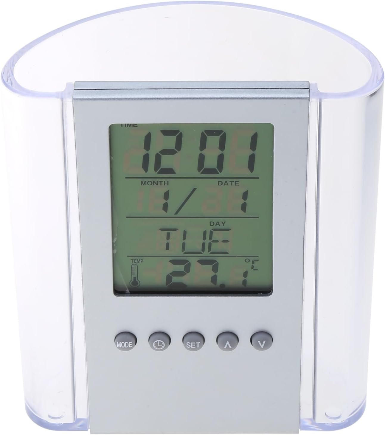 Multifunction LCD Digital Alarm Clock with Pen Holder Organizer, Calendar, Thermometer & Desk Storage – Office & Home Stationery Holder