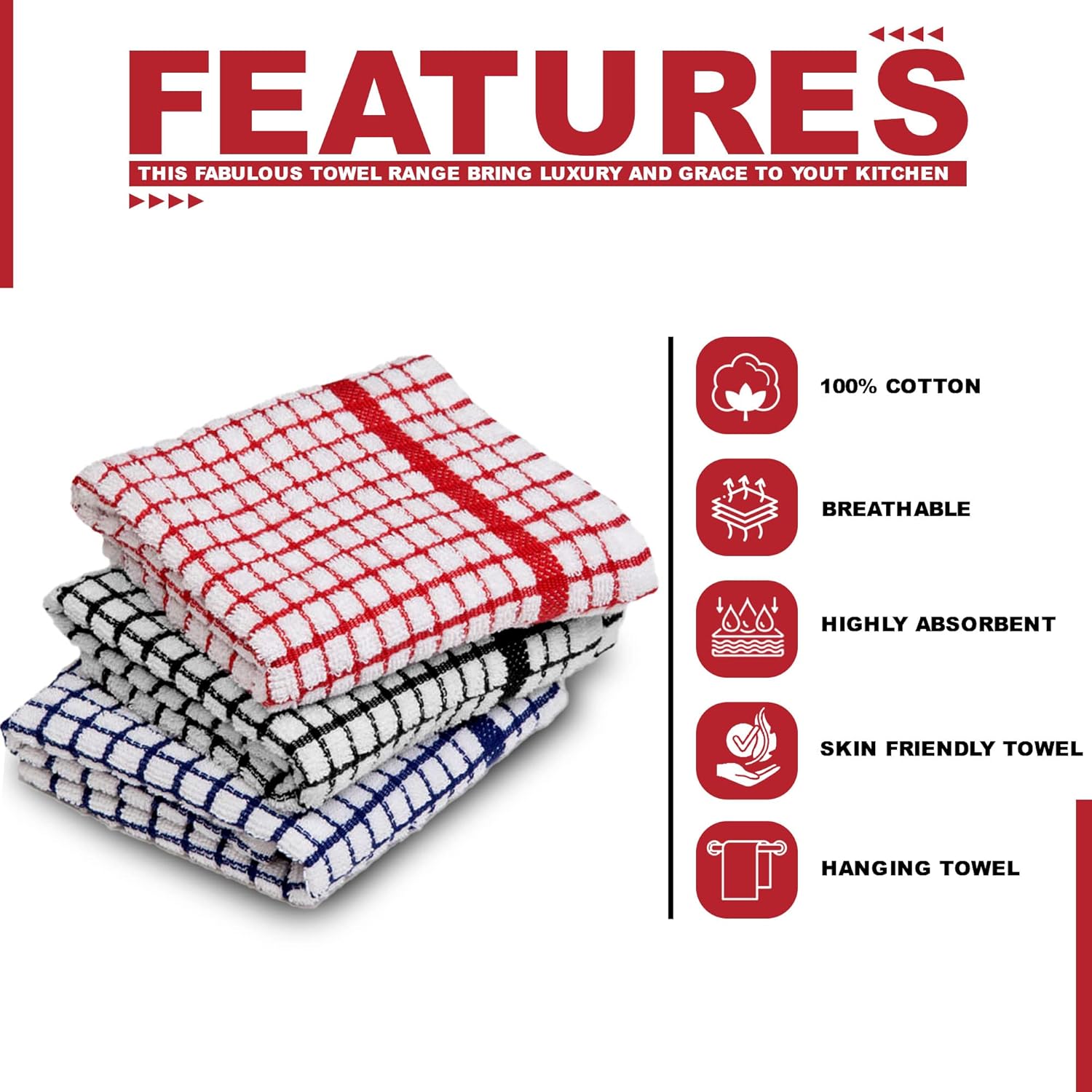 Multipurpose Cotton Kitchen Dish Cloth Towels – Super Absorbent, Lint-Free, Reusable Cleaning & Drying Towels