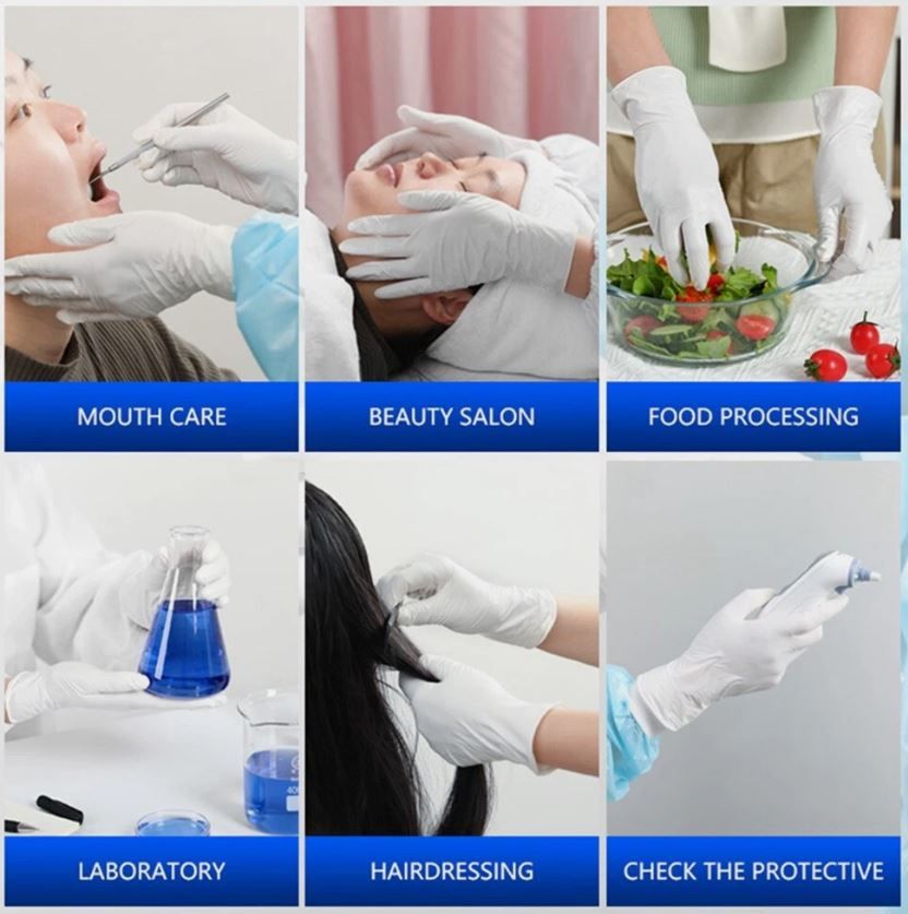 Multipurpose Disposable Nitrile Gloves 100PCS – Powder & Latex Free, Food Grade, Waterproof, Heavy Duty Protective Gloves for Cleaning, Food Handling & Industrial Use