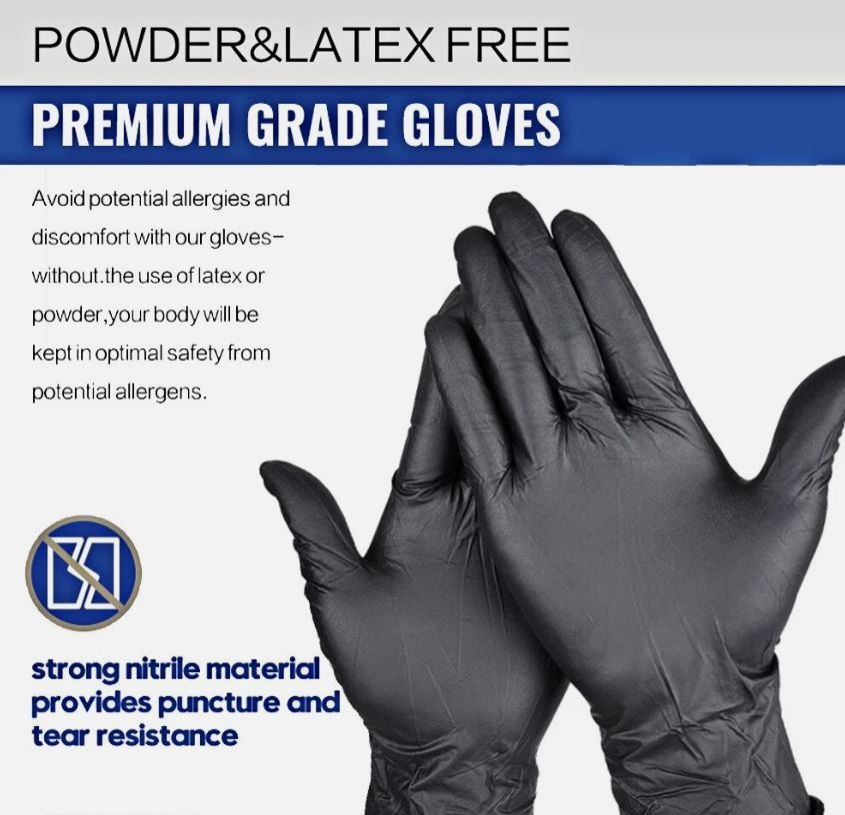 Multipurpose Disposable Nitrile Gloves 100PCS – Powder & Latex Free, Food Grade, Waterproof, Heavy Duty Protective Gloves for Cleaning, Food Handling & Industrial Use