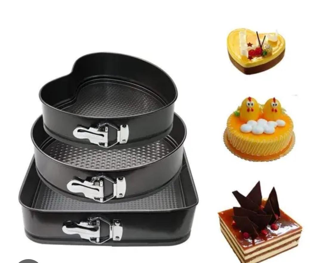 3 shapes Baking Tins set with removable bottom |Nonstick Mixed Shape Baking Tins 🍰 | Heart, Square & Round Cake Pans | High Quality Bakeware | Oven Safe Cake Moulds